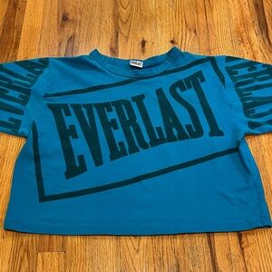 Vintage Everlast Blue All Over Print Spellout Cropped Streetwear T-Shirt